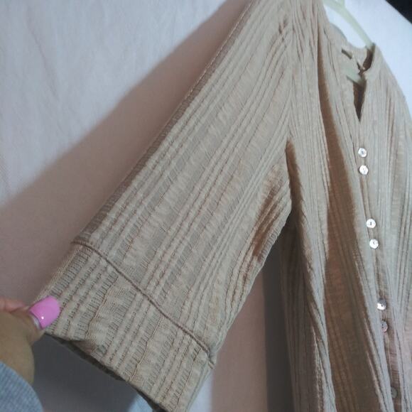 Soft Surroundings Oatmeal Knit Button-Up Tunic Top Stretchy Casual Coastal Sz M - Picture 5 of 8